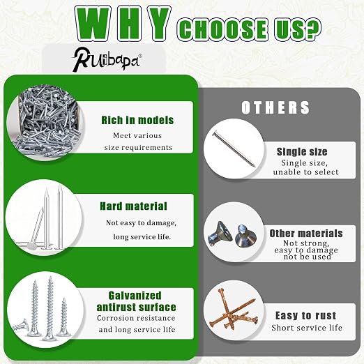 320Pcs Premium Hardware Nails & High Hardness Wood Screws Assortment Kit, 11 Sizes (1/2"-2"),Phillips Drive Flat Head, Wood Screws, Galvanized, Picture Hanging, Wood, Common Nails with Storage Box