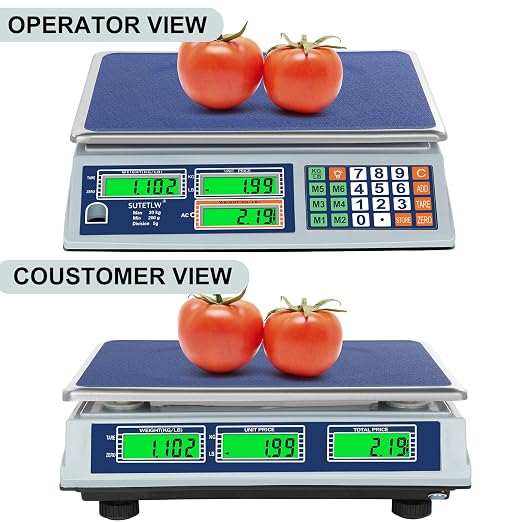Price Computing Scale 66lb/30kg Dual LCD Digital Commercial Price Scale with Stainless Steel Platform,Rechargeable Commercial Food Scale for Farmers Market, Retail Outlets, Meat Shop