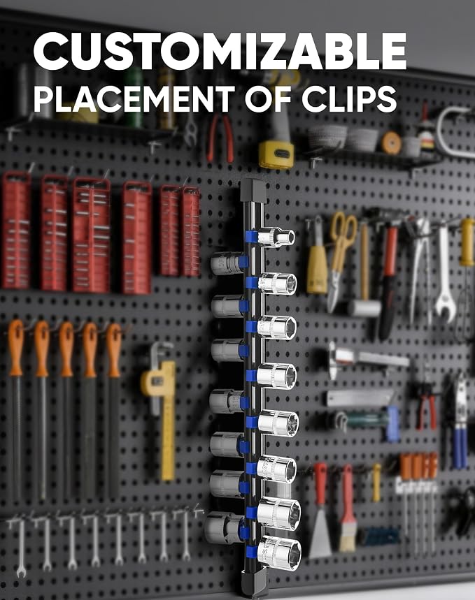 ALOANES 6PC Socket Organizer, Socket Rails Fit 1/2", 1/4" and 3/8" Drive | Heavy Duty ABS Socket Holders Hold 86 Sockets for Toolbox Drawer Bags(Red&Blue)