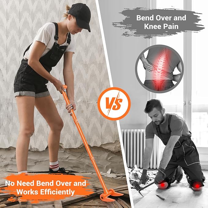 AugFir 48" Pallet Buster, 110 Degree Decking Pry Bar, Heavy Duty Carbon Steel Deck Board Removal Tool for Deck, Pallet, Standing Hardwood Board Demolition Without Lower Back Pain & Knee Pain (Orange)