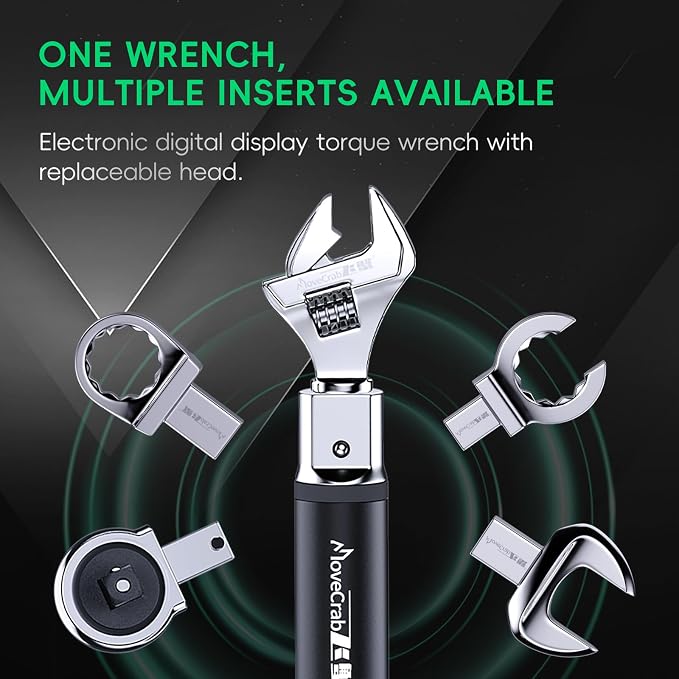 3/8-Inch Digital Torque Wrench with Interchangeable Heads - Precision Adjustable Torque Wrench with Ratchet & Adjustable Open-End Heads, 6.8-135N.m/5-99.6Ft.lb (9×12mm 3/8")