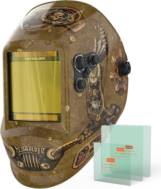 YESWELDER Large View Auto Darkening Welding Helmet, Blue Light Blocking, 1/1/1/1 True Color Solar Powered Welder Hood Mask with 4 Arc Sensors, Wide Shade 3/5-9/9-13 for TIG MIG ARC Cut and Grind