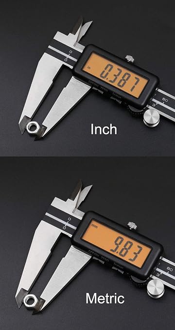Accusize Industrial Tools Digital Caliper, 12 in/300 mm, 1110-1838 | 300 mm/12 in Range, 0.01 mm/0.0005 in Resolution, ±0.03 mm Accuracy, Metric/Inch, Yellow LCD