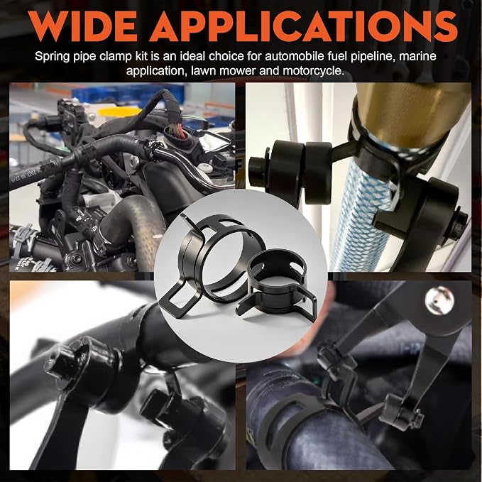 352Pcs Spring Band Hose Clamp Kit with Pliers, 15 Sizes 6-25mm Black Carbon Steel Spring Clamps for Fuel Lines Coolant Vacuum Hoses,Automotive Marine DIY
