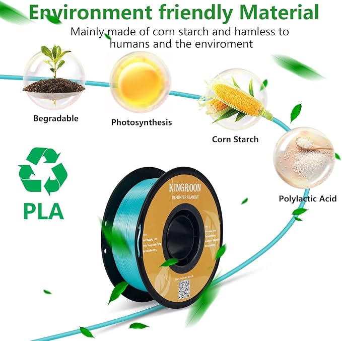 Kingroon Silk PLA Bundle 3D Printer Filament, Dimensional Accuracy +/- 0.03 mm, 10 kg Spool(22lbs), PLA Shiny Filament 1.75 mm（2Gold+Orange+Green+Red+Yellow+Blue+Purple+Silver+Copper, Silk PLA