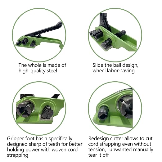 Heavy Duty 2500Lbs Break Strength 3/4" x 330' Woven Cord Banding Strapping Kit and 100 Strapping Buckles