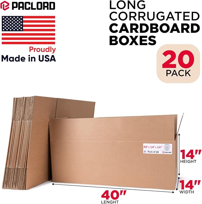 Long Cardboard Boxes 14"L x 14"W x 40"H (Pack of 20) - USA-Made Packing Boxes for Moving, Shipping, or Storage - USPS, UPS, FedEx Approved - Professional Packing Supplies for Moving | USA-Made Packing Boxes for Moving, Shipping, or Storage - USPS, UPS,...