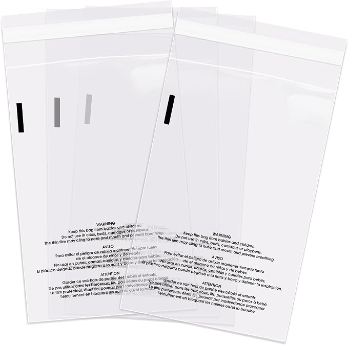 Spartan Industrial - 4” X 6” (1000 Count) Self Seal Clear Poly Bags with Suffocation Warning for Retail Packaging, Shipping - Permanent Adhesive