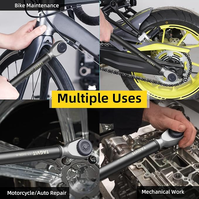 1/2 Inch Drive Digital Torque Wrench, 12.5-250.8 Ft.lb/17-340 Nm Electronic Torque Wrench, ±2% Accuracy with Preset Value, Data Storage, Buzzer and LED Flash Notification for Motorcycle, Car