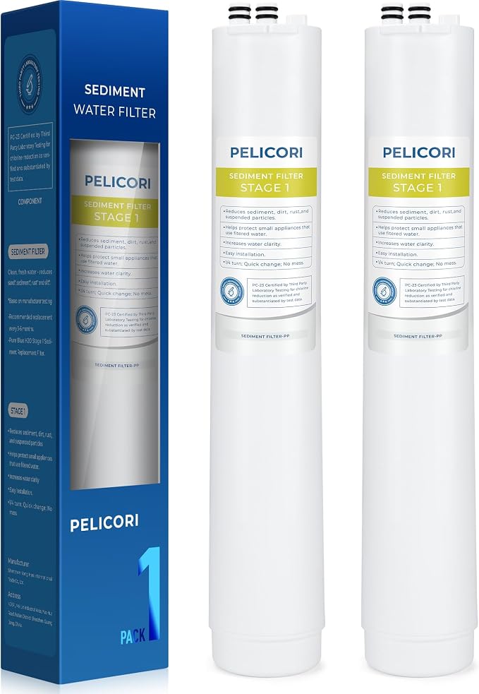 H2O Stage 1 Sediment Replacement Filter, No RO Membrane, 2 Pack | Compatible with Pure Blue H2O Stage 1 Sediment PB-TLRO4SEDT, 4 Stage PB‑TLRO4H50T Reverse Osmosis Water Filtration System