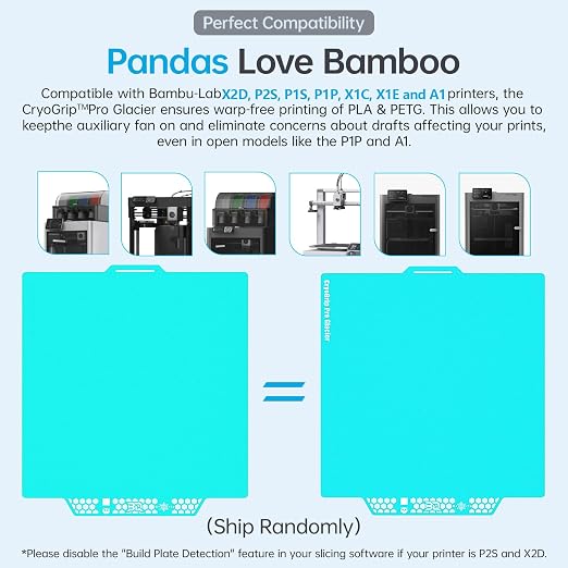BIQU CryoGrip Pro Glacier Panda Build Plate for Bambu-Lab X2D P2S P1S P1P X1C X1E A1 3D Printers, Double-Sided Fine Textured Spring Steel Sheet, Firm Adhesion, 257x257mm, 1 Piece