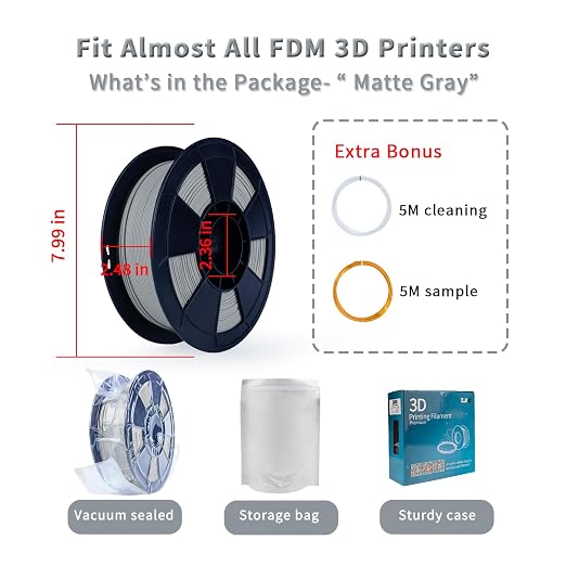 ZIRO Matte PLA Filament 1.75mm,1KG 3D Printer Filament,High Toughness PLA,Dimensional Accuracy +/- 0.03mm, Matte Gray