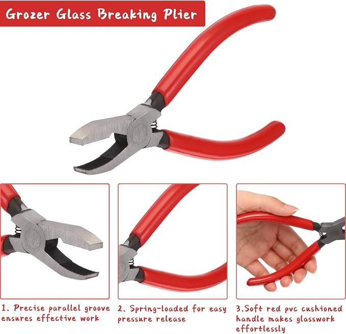 8 Pieces Glass Mosaic Cutter Kits, Including Wheeled Glass Tile Nipper, Glass Running Plier, Breaking Plier, Hex Wrench and Pencil Style Oil Feed Glass Cutting Tool, 2 Blades and Oil Dispenser