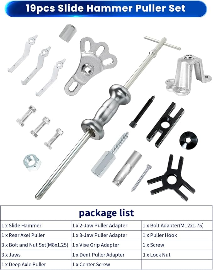 ATPEAM 9-Way Slide Hammer Puller Set | Front Wheel Hub Bearing Remover & Rear Wheel Axle Hub Dent Shaft Puller Tool Kit