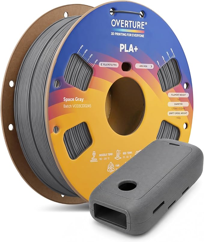 OVERTURE High Speed PLA+ 3D Printer Filament 1.75mm, Upgraded Rapid PLA 2.0 with Enhanced Toughness & Stability, 1kg Spool (2.2lbs) Fit Most FDM 3D Printers (Space Gray)