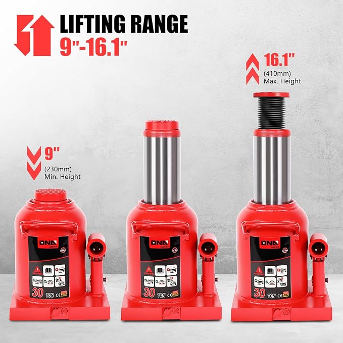 DNA Motoring 30 tons / 60000 lbs Lifting Automotive Welded Hydraulic Bottle Jack for Repair Vehicle, Pickup, Truck, w/Manual Handle, Red,TOOLS-00364