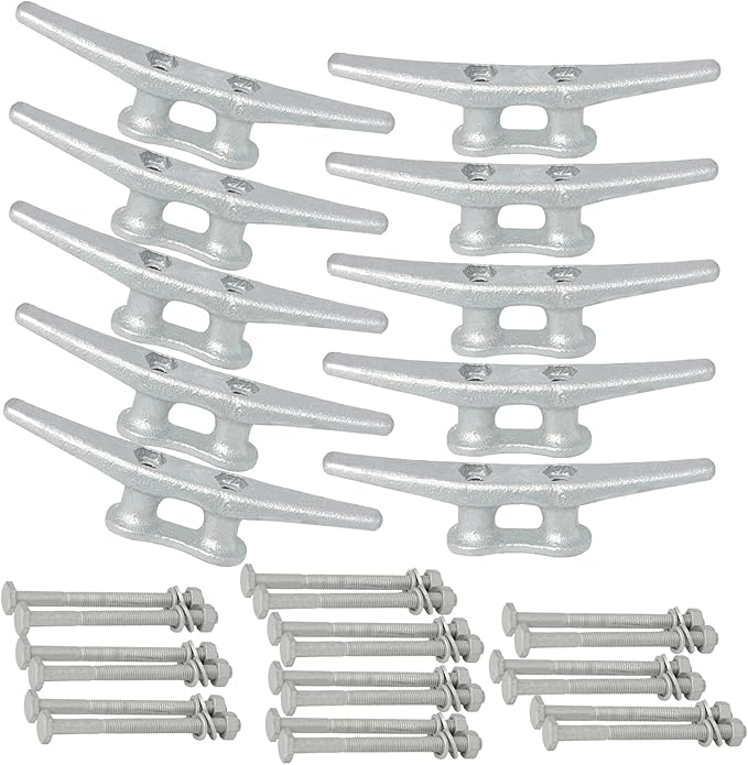 6/8/10/12/14 inch Dock Cleats With Bolts,Hot Dipped Galvanized Cast Iron Boat Cleats,Rope Cleat Boat Dock Cleats for Boat Docks,Decks,Piers for Tying up Boats,Marine Decor(1,2,4,5,6,8,10,12 Pack)