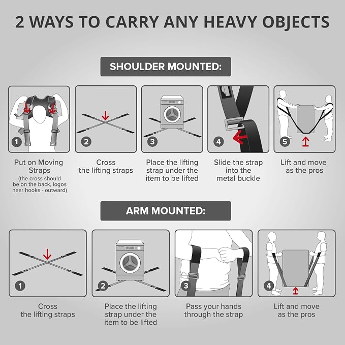 X-Protector Moving Straps - 2 Pairs - Lifting Straps for 2 Movers - Move Furniture Easily and Safely - Perfect for Lifting & Moving Heavy Objects (Adjustable Length 50-118 in)