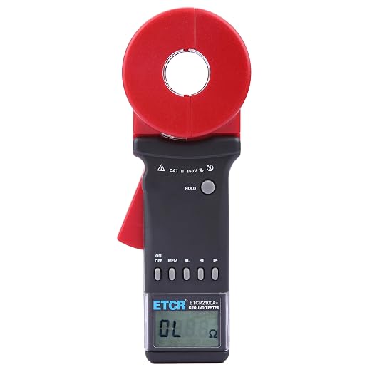 ETCR2100A+ Digital Clamp Ground Earth Resistance Meter Tester 200Ω | Non-contact clamp-on design enables fast loop resistance measurement without disconnecting ground wires, with Φ32mm jaw
