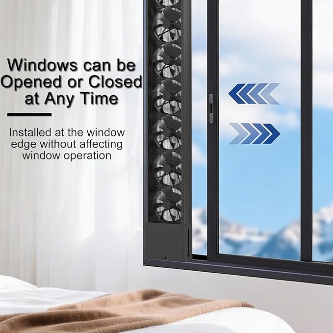 AMSXNOO Window Exhaust Fan for Home, Exhaust Fan for Sliding Window, Punch-Free Vertical & Horizontal Window Fan, Variable Speed, 4" Retractable (Black, 20.9-24.8in / 53-63cm)