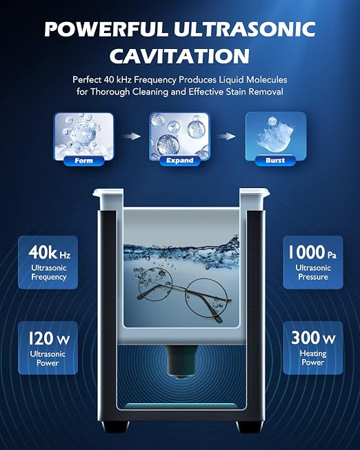 CREWORKS 3L Digital Ultrasonic Cleaning Machine with Degas and Gentle Mode, 120W Ultrasonic Cleaner Machine with Heater and Timer, 0.8 gal Ultrasound Cleaner for Retainer Watch Denture Glasses More