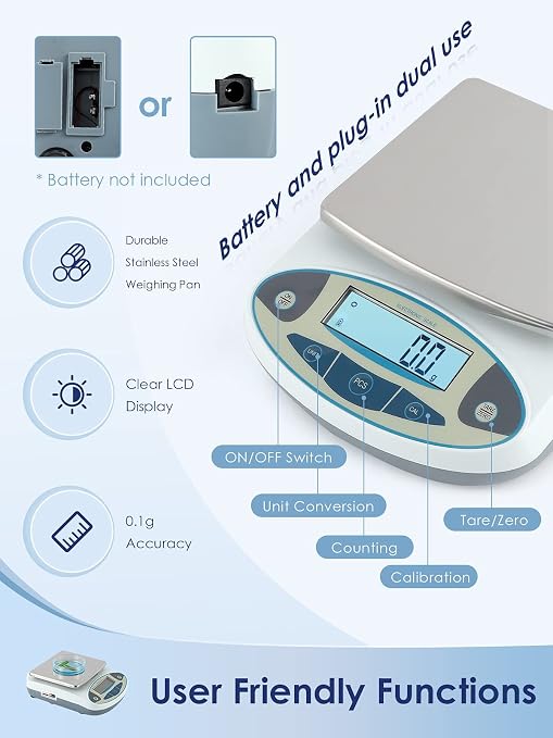CGOLDENWALL Lab Scale 5kgx0.1g Digital Precision Scale Electronic Balance Laboratory Weighing Industrial Scale Kitchen Counting Scale Scientific Scale Calibrated (5kg, 0.1g)