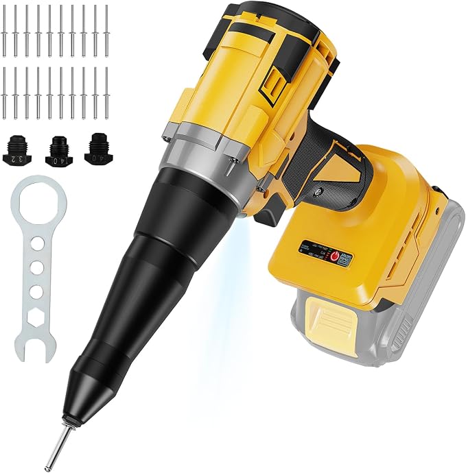 Electric Rivet Gun Compatible with Dewalt 20V Battery,Cordless Rivet Tool With 3 Size (1/8", 5/32", 3/16"),Brushless Pop Rivet Gun Kit (No Battery) for Autorepair DIY
