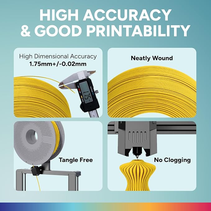 OVERTURE 2KG Bundle High Speed PLA Filament Refill 1.75mm 3D Printer Filament, 2 Pack 1kg (2.2lb) Refilament for Bambu Lab Reusable Spool, Fit Most FDM 3D Printers (Green+Yellow)