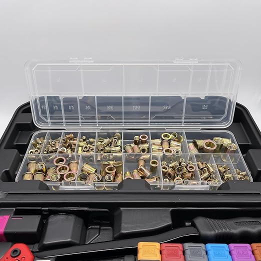 16-Inch Rivet Nut Tool Rivet Nut Kit with 15 PCS SAE & Metric Mandrels,236 PCS Rivet Nuts, Rugged Carrying Case