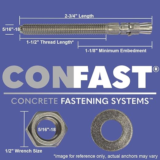 CONFAST 5/16" x 2-3/4" Wedge Anchor Zinc Plated (Box of 100)