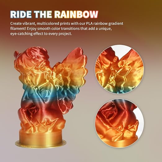 OVERTURE Rainbow PLA Filament 1.75mm, Neatly Wound 3D Printer Filament 1kg Spool (2.2lbs), Dimensional Accuracy +/- 0.02 mm, Fit Most FDM 3D Printers (Radiant Rainbow)
