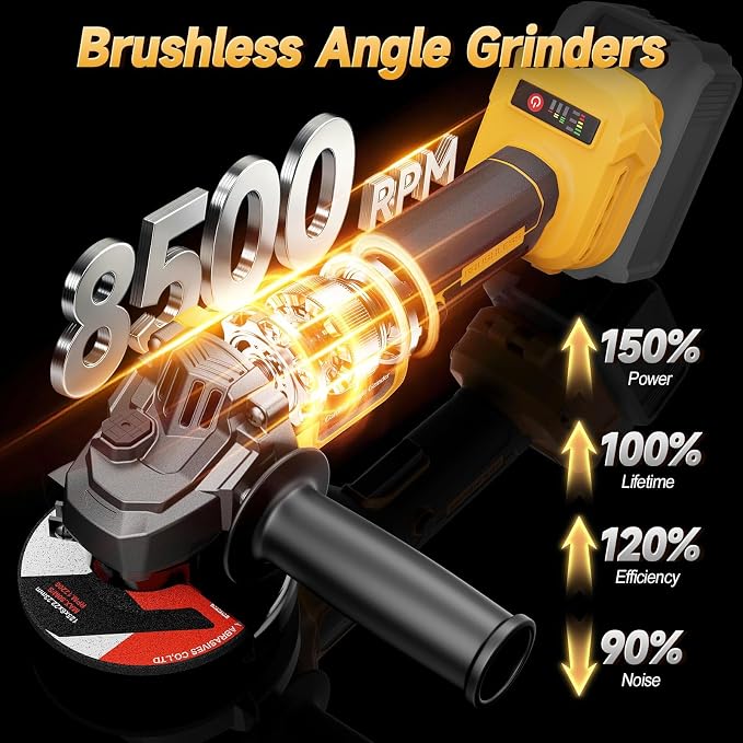 Cordless Angle Grinder Compatible with Dewalt 20V MAX Battery (NO Battery), 3 Variable Speed Brushless Motor, Up to 8500 RPM Angle Grinder for Grinding, Cutting, Polishing & Rust Removal, Tool Only