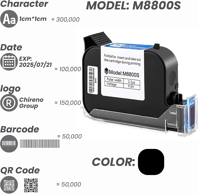 TI1349 Inkjet - Original Black Solvent Ink Cartridge 42ml. Fast-Drying & High Adhesion – Compatible with Z10, C10, M10, M12 Handheld Inkjet Printers, 0.5in/12.7mm Nozzle.