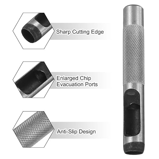 HARFINGTON 2pcs Leather Round Hole Punch, 10mm Hollow Hole Puncher Cutter Carbon Steel Circle Hole Punching Cutting Tool for Belt/DIY Leather Craft