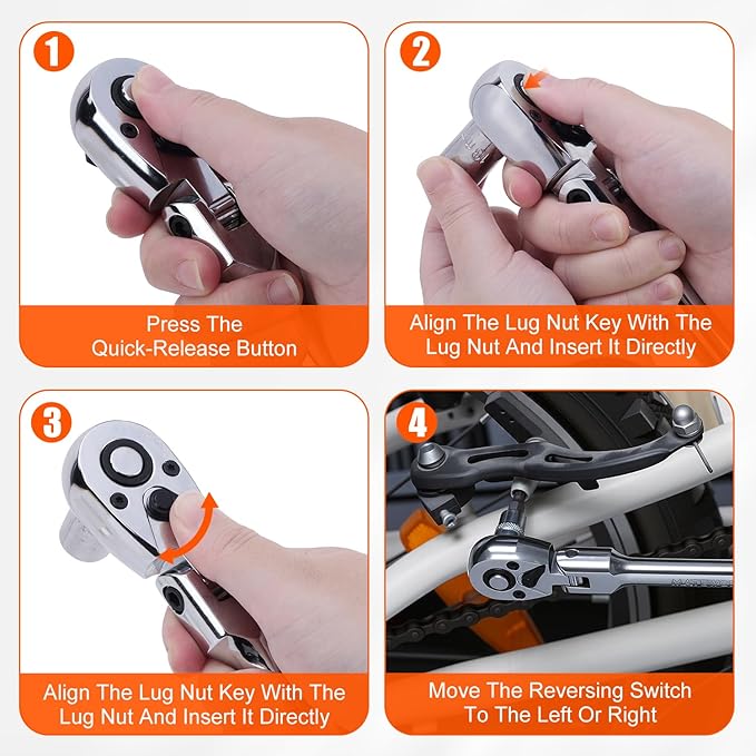 Matework 3/8" Drive Flex Head Ratchet Wrench, 17-Inch 90-Tooth Long Handle Ratchet with Quick Release and Reversible Switch, CR-V Steel, 180° Swivel Head Ratchet for Automotive, Home and DIY Repair