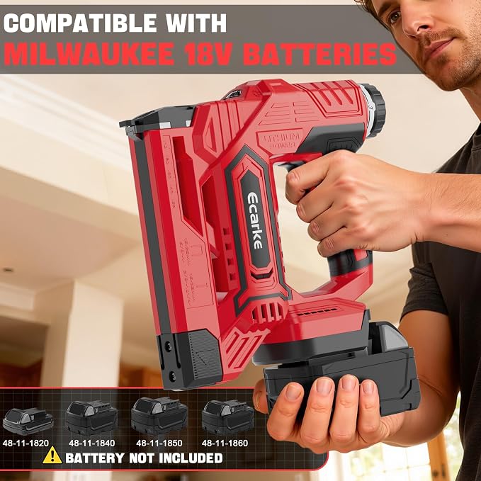 Ecarke Cordless Brad Nailer 2-in-1 Compatible with Milwaukee 18V Battery, 18 Gauge Nail Gun 5/8 to 1-1/4 Inch with 2000 Nials for Wood Carpentry, Powered Electric, 2 Mode, Tool Only