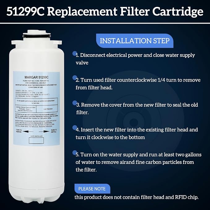 3PC 51299C Filter Replacement Compatible with Elkay EWF172 Filter Kit, Replacement for EWF3000 ERF750（1500 Gallons, No Chip）