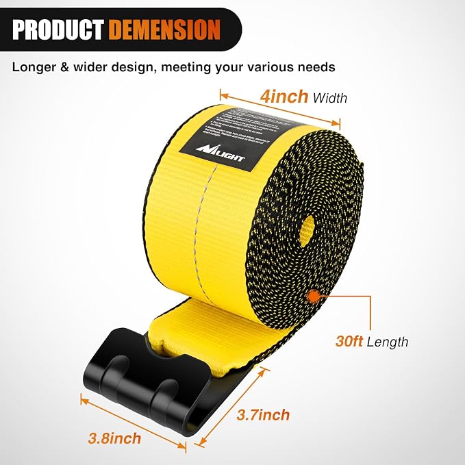 Nilight Truck Straps 4" x 30' Heavy Duty Tie Down with Flat Hooks 16800LBS Break Strength & 5400LBS WLL for Flatbed Trailer Cargo Control Recovery Tree Saver Bright Yellow (2 Pack)