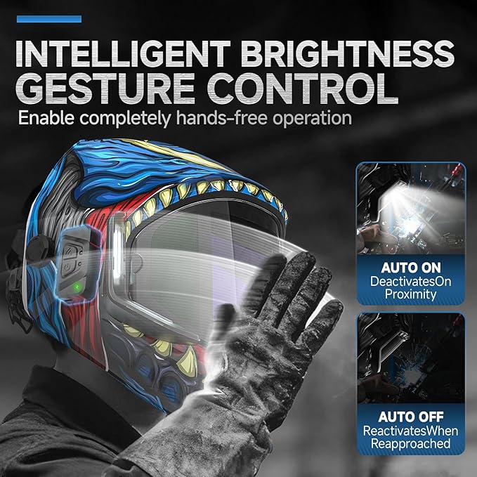 ANDELI Welding Helmet - 180° Panoramic 6 Arc Sensor True Color, Auto Darkening Welding Helmet with Light and Motion Sensing, 2100mAh Rechargeable Battery for TIG/MIG/Cut/Grind MONERDB-LED