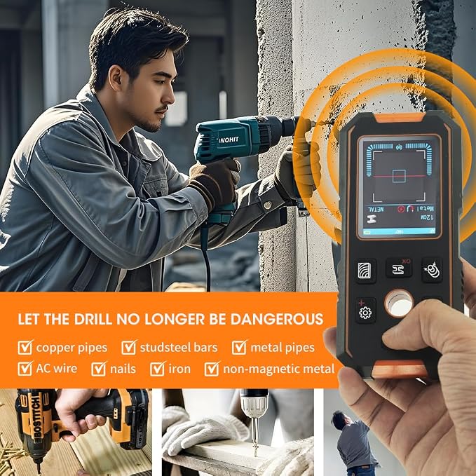 3 in 1 Stud Finder Wall ScannerLaser Distance Meter, Multifunctional Rechargeable Stud Detector with Metal, Wood AC Wire, Upgraded Smart Sensor Comes with HD LCD Display