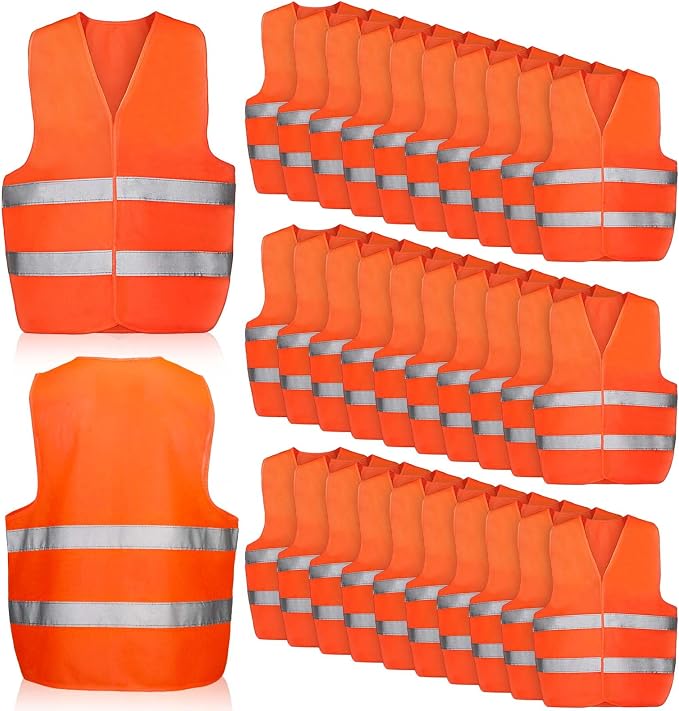 Tarpop 60 Packs Safety Vests Pack High Visibility Construction Vests Reflective Working with 2 Reflective Strips