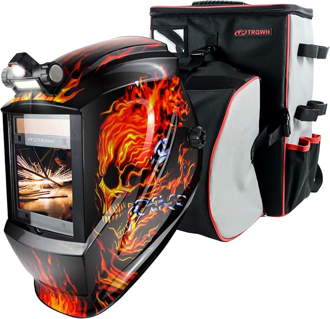 TRQWH Auto Darkening Welding Helmet Large Viewing True Color Solar Powered Welding Hood & Welding Backpack for Men Waterproof Reinforced Bottom Large Capacity