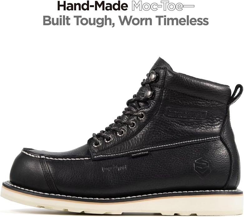 SUREWAY Mens 6" Heavy Duty Waterproof Work Boots - Composite Toe, EH Construction Industrial Safety Leather Boots, Lace Up Moc Toe, Oil/Slip Resistant Comfortable Outsole