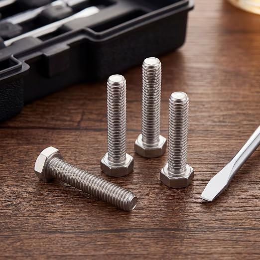 Zonon 50 Pcs 1/4-20 x 1-1/2" Hex Head Screw Bolt 18-8 (304) Stainless Steel Hexagon Bolts, Fully Threaded, Plain Finish, External Hex Drive (Silver)