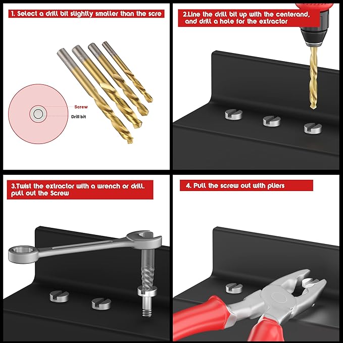 39 Pcs Screw Extractor Set, 6542/4341 HSS Left Hand Drill Bit Set, Easy Out Extractor Set Multi-Spline Stripped Screw Extractor Set for Removing Damaged Broken Rusted Nuts, Bolts
