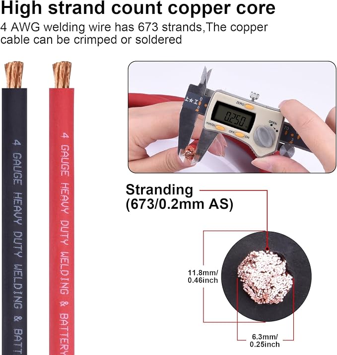 iGreely 4 AWG Gauge Wire Pure Copper Welding Battery Cable for Vehicle Solar,10Ft Black+10Ft Red Flexible OFC Cables with 5pcs of 5/16"" & 5pcs 3/8"" Copper Lug Terminal Connector Heat Shrink Tubing