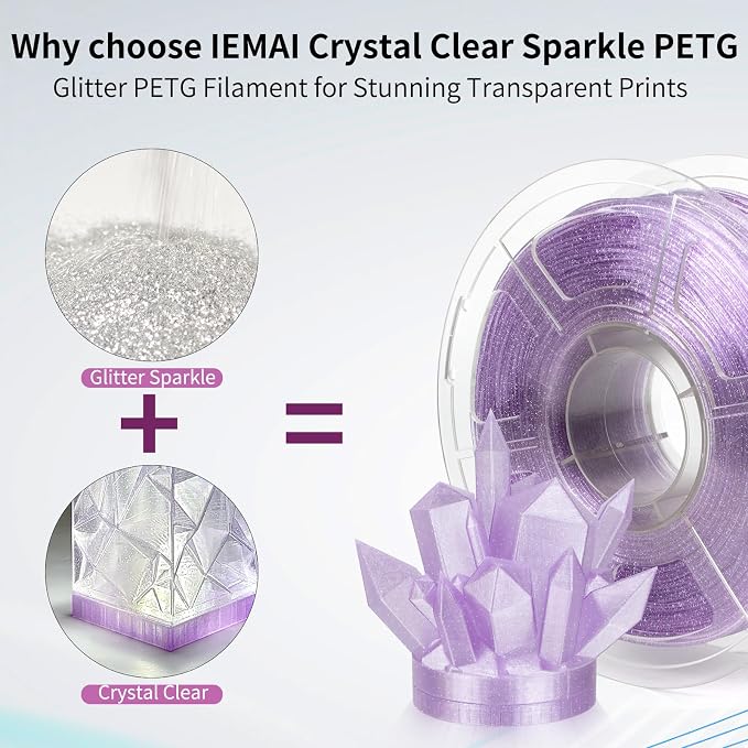 IEMAI Glitter Clear PETG Filament 1.75mm Sky Blue 1KG, Sparkly Transparent Finish 3D Printer Filament Easy to Print for Lampshades, Home Decor & DIY Models