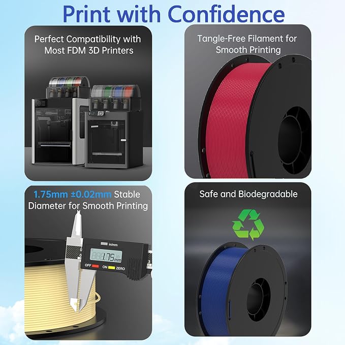 BIQU MorPhlex Flexible Filament 1.75mm, Turn 90A Into Ultra-Soft 75A with High Flexibility, 1Kg (2.2lbs) Spool - Dimensional Accuracy ±0.02 mm, Beginner-Friendly (Nova Bule)
