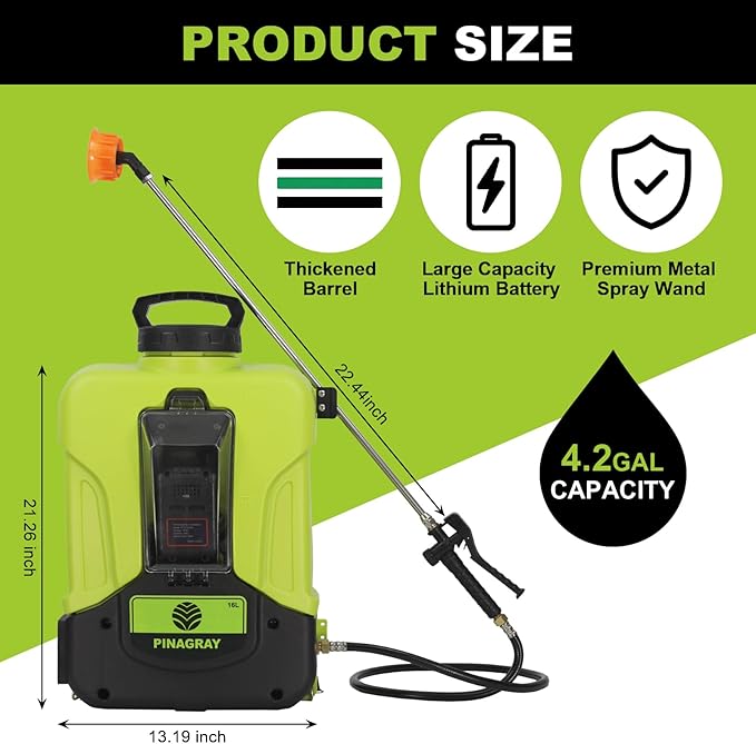 4.2Gal Upgrade Backpack Sprayer with Detachable Battery, 0-100 PSI Adjustable Electric Backpack Sprayer, 100+ Gal Per Charge, Long Range Sprayer for Large Yards