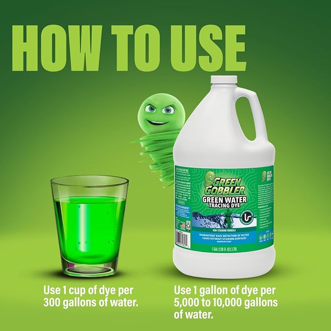 Green Water Tracing & Leak Detection Flourescent Dye - 1 Gallon